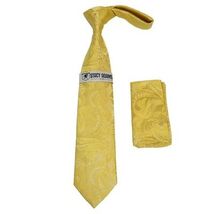 Men's Stacy Adams Tie and Hankie Set Woven Silky Satin #SAT114 Gold Paisley image 2