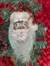 Blown Glass Style Christmas Ornament Frosted Glitter White Bearded Santa Claus - £9.02 GBP