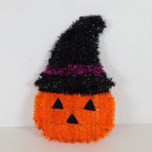Halloween Pumpkin Jack O&#39; Lantern Witch Hat Tinsel Plastic Wall Hanging Decor - £4.77 GBP