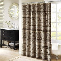Brown Gold Beige Shower Curtain Medallion Leaves Fabric Print Bathroom 72 in L - £65.25 GBP
