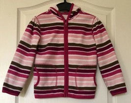 Old Navy Girls Hooded Fleece Purple Pink Striped Jacket Zip Closure 2 Pockets - $13.85
