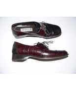 BRIGHTON 7M leather lace-up oxfords shoes Italy brown/black moc croc sil... - $68.51 CAD