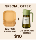 Olive Oil Sprayer Bottle + 125pcs Air Fryer Paper Liners | Non-Stick Kit... - $19.99
