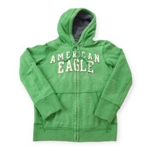 American Eagle Sweatshirt Mens XS Green Hoodie Distressed Zip Waffle Knit Hood - £14.15 GBP