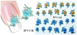 Nail Art Water Transfer Sticker Decal Stickers Pretty Flowers Yellow Blue XF1118 - £2.47 GBP