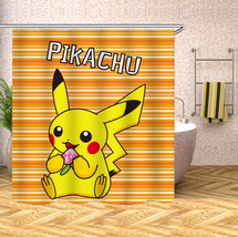 Pikachu Polyester Waterproof Shower Curtain Pokemon Bathroom Curtain W/Hooks 70&quot; - £13.13 GBP+