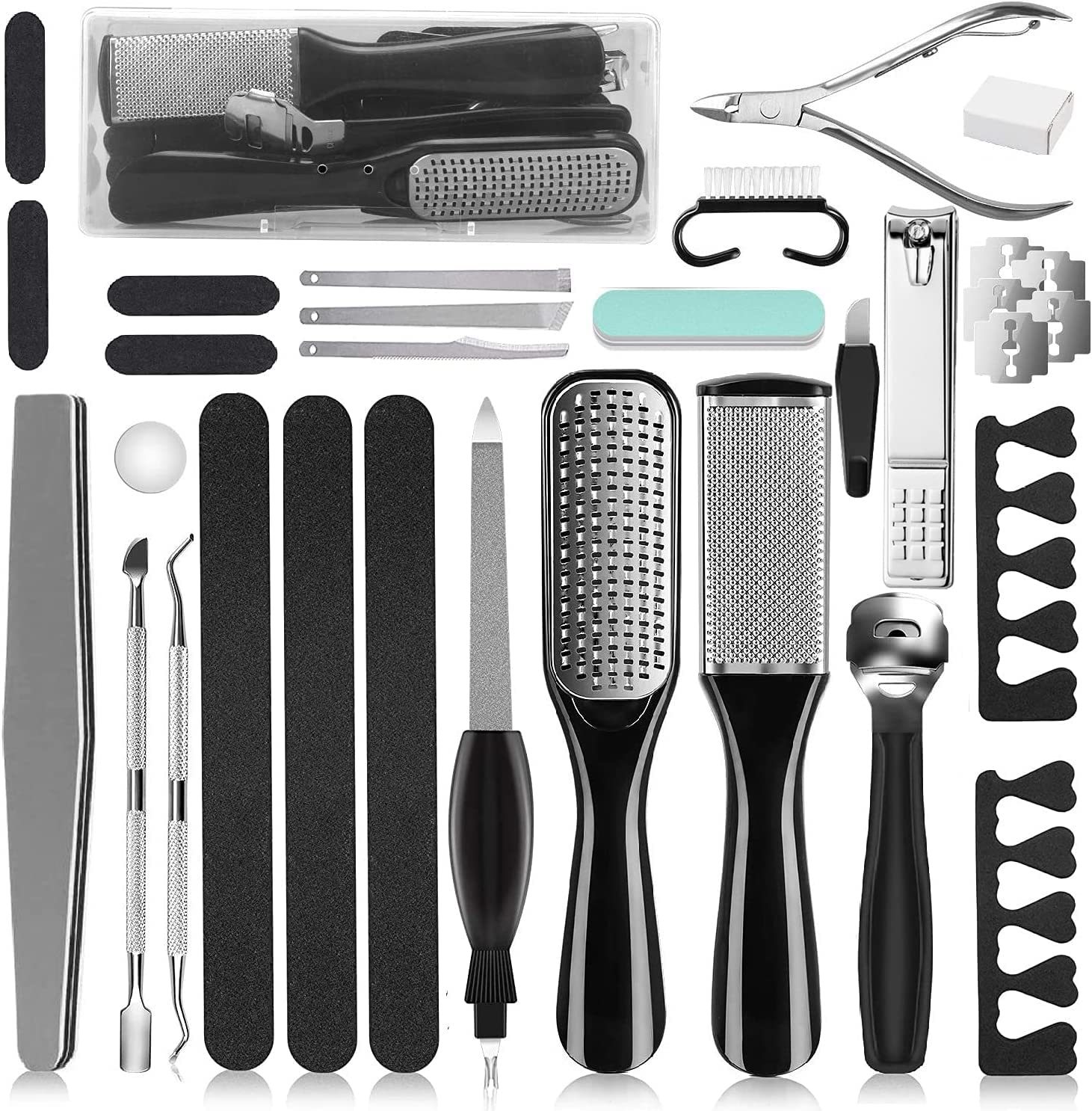 Professional Pedicure Kit, 26 in 1 Stainless Steel Foot Care Tools With Foot Fi