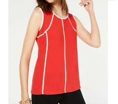 Alfani Womens M Chinese Red White Contrast Piped Trim Stretch Tank Top NWT - £13.62 GBP