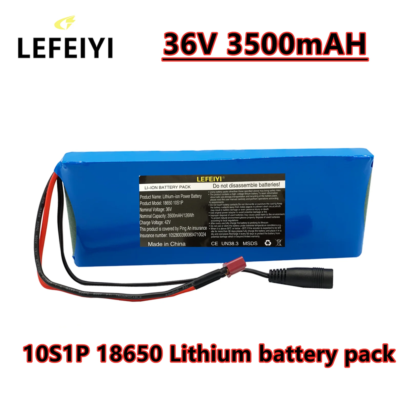 36V Battery 10S1P 3.5Ah 36V 3500mah 18650 Lithium Ion Battery Pack Ebike Electri - £67.73 GBP