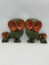 Vintage MCM Owls Big Eye Green And Orange Resin Foam Body Set Of 4 Exc Condition - £22.48 GBP