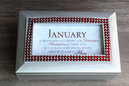 January Birthday Month Red Garnet Birthstones Silver Tone Musical Trinket Box - £22.81 GBP