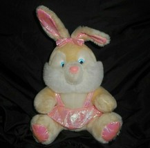 Vintage Creme &amp; Iridescent Pink Baby Bunny Rabbit Stuffed Animal Plush Toy - £22.72 GBP