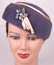 Vintage Ladies Hat Valerie Modes BLue Genuine VELOUR Imported Fur-Adjust... - £24.15 GBP