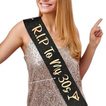 &quot;RIP to My 30s” 40th Birthday Sash, Glittery Black, Rose-Gold Foil, 33.5... - $9.90