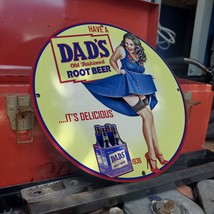 Vintage 1938 Dad&#39;s Old Fashioned Root Beer Porcelain Gas &amp; Oil Pump Sign - $125.00
