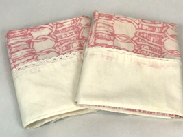 Vintage Pillowcases Pink Wicker Woven Lace Set 2 Cottage Springmaid  - £9.96 GBP