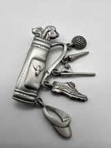 Golf Bag Charm Brooch Pin Vintage JJ Pin Brooch Pewter Silver Tone - £7.04 GBP