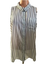 Woman’s Old Navy Blue &amp; White Striped Button Down Collard Sleeveless Blouse - $9.21