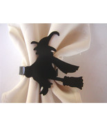 Black Witch on Broom Napkin Rings Set of 4 Metal Halloween - $23.00