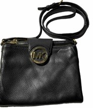 Michael Kors MK Black Leather Purse Crossbody Bag Purse Handbag Gold Acc... - $36.47
