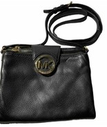 Michael Kors MK Black Leather Purse Crossbody Bag Purse Handbag Gold Accents - $36.47