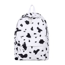 Cow Milk Print Canvas Backpack Women Students Girls Daily Casual Bag Large Capac - £18.84 GBP