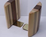 Mid Century Modern Studio Solid Mixed Wood Inlay Curved Book End Pair - $164.99