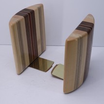 Mid Century Modern Studio Solid Mixed Wood Inlay Curved Book End Pair - $164.99