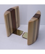 Mid Century Modern Studio Solid Mixed Wood Inlay Curved Book End Pair - $109.59