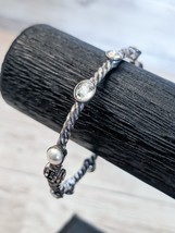 Vintage Bracelet / Bangle Silver Tone with Clear Gem and Faux Pearl Detail - £11.18 GBP