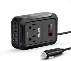 Bestek 200W Car Power Inverter - Dc 12V To 110V Ac Converter With 2, Black - $42.38 CAD