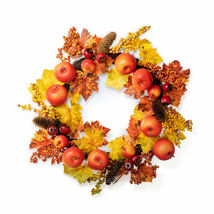 24&quot;D Autumn Apple Berry Maple Leaves Wreath Fall Harvest Home Decor - £97.51 GBP