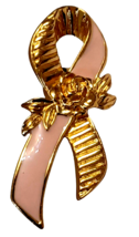 Vintage Avon Breast Cancer Pink Ribbon Brooch Pin Awareness Gold Tone - £2.07 GBP