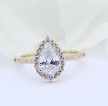 2.10 Ct Pear Simulated Diamond Halo Engagement Gift Ring 14k Yellow Gold Plated - £44.30 GBP