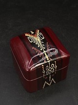 Red Lacquered Wood Small Ring Box Geometric Designs 2” Trinket Box - £15.81 GBP