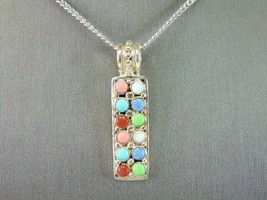 Womens Vintage Sterling Silver Multi-Stone Pendant &amp; Necklace 15.7g E796 - £67.67 GBP