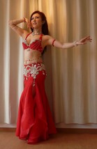 Sexy Red Belly Dance Costume - Tribal Egyptian Dancing Outfit - Modern Dancers D - £240.55 GBP