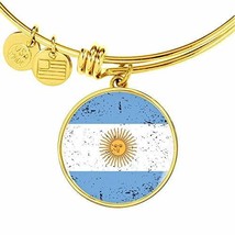 Express Your Love Gifts Argentina Flag Bracelet Circle Bangle Engraved 18k Gold - £44.27 GBP