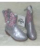 Cowboy Boots LITTLE KIDS Size US 9 Silver Pink detail Sparkle Glitter By... - $15.83