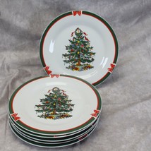 Topco Ribbons and Tree Christmas Dinner Plates 10.5&quot; Set of 6 - £36.02 GBP