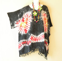 KG22 Tie Dye Fringe Kimono Plus Poncho Caftan Kaftan Tunic Blouse Top - ... - £19.90 GBP