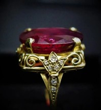 2Ct Oval Cut Lab Created Ruby Men&#39;s Engagement Ring 14K Yellow Gold Plated - £156.66 GBP