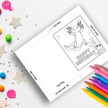 Printable BIRTHDAY CARD, Coloring DIY Axolotl birthday card for kids - £1.10 GBP