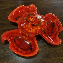 California Originals USA Vtg 50s Chip &amp; Dip Set Orange/Red Lava Drip Glaze MCM - $43.60