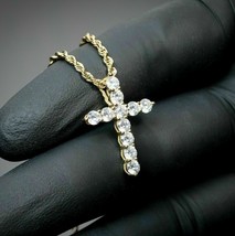 2Ct Round Cut Real Moissanite Cross Pendant 14K Yellow Gold Plated Silver - £126.38 GBP