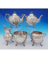 Bigelow Kennard Coin Silver Tea Set 5pc w/3-D Flower Finials Lion Paws (... - $4,929.21