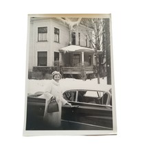 Vintage Photograph Found Photo Snapshot Woman Car Old House Face in Window Smile - £19.54 GBP