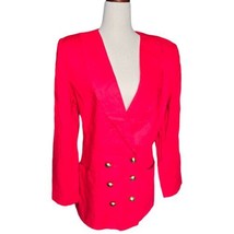 Vintage Blazer GILMOR Double Breasted Womens Medium 8 Red Jacket Lined 80s Retro - $34.94