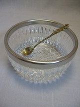 Leonard Italy Bowl Crystal &amp; Silver Plate Rim With Brass Spoon By Leonard Italy - £10.14 GBP