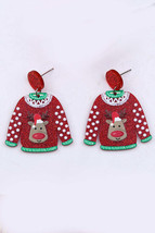 Red Acrylic Reindeer Dangle Earrings - £4.60 GBP